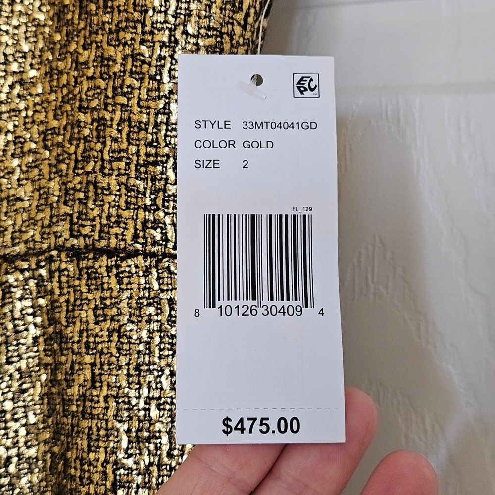 Mestiza New York Jody Metallic Gold Tweed Square Neck Flutter Hem Midi Dress 2‎ - Picture 6 of 16